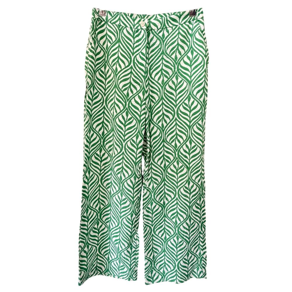 H&M Wide Leg Pants Size 8 NWT Green Leaf Print Eco Viscose Blend NEW